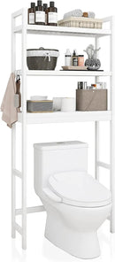 SMIBUY Bathroom Storage Shelf, Bamboo Over-The-Toilet Organizer Rack, Freestanding Toilet Space Saver with 3-Tier Adjustable Shelves (White) by CozyNest Decor