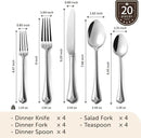 KINGSTONE Silverware Set, 20-piece 18/10 Stainless Steel Flatware Set Cutlery Set for 4, for Kitchen, Home, Wedding, Party, Mirror Polished and Dishwasher Safe, Featured Gifts by CozyNest Decor
