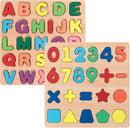 Wooden Puzzles for Toddlers, 2pack Alphabet Shape Puzzles for Kids Wooden Montessori Toddler Wooden Alphabet Number Shape for Kids 3 Years Old Boys & Girls by TinyTreasures Baby Boutique