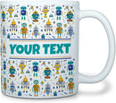 Personalized Mug for Kids - Robots - Custom Name/Text, Ceramic Hot Chocolate/Cocoa/Coffee Cup for Boys, Birthday/Christmas/Holiday Gift - 11 oz, White Handle by TinyTreasures Baby Boutique