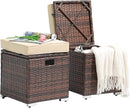 Patiorama 2 Piece Outdoor Patio Ottomans, All-Weather Brown PE Rattan Wicker Ottoman with Storage, Outdoor Footrest Footstool Seat w/Thick Cushion, Built-in Handle for Backyard Poolside Porch (Beige) by CozyNest Decor