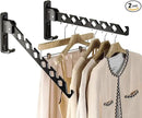 Dr.DJ Wall Mount Coat Hanger Holder Black Clothes Drying Organizer Rack Garment Hooks Aluminium Retractable Folding Indoor Wall Mounted Hanger Space Saver for Laundry Room Bedroom Black 2Pack by CozyNest Decor