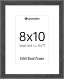 upsimples 8x10 Picture Frame, Natural Solid Wooden Picture Frames, Display 5x7 with Mat or 8 x 10 Without Mat, Wall or Tabletop, 1 Pack, Black by CozyNest Decor