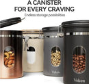 Coffee Canister Set 16 + 22 + 38 oz with Window, Airtight Stainless Steel Kitchen Food Storage Container with Date Tracker and Scoop for Grounds Coffee, Beans, Tea, Flour, Cereal, Sugar, Black by CozyNest Decor