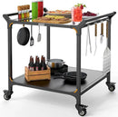NUUK Grill Cart for Outdoor 32" x 32" Stainless Steel Pizza Oven Table with Double-Shelf Rolling BBQ Kitchen Food Prep Cart for Garden Patio by CozyNest Decor