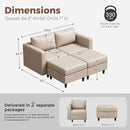 64.6" Faux Leather Loveseat Sleeper Sofa Bed with Storage Seat, Modern Modular Sectional Couch Deep Seat with Reversible Chaise 2-Seat Whitesand for Apartment, Living Room, Bedroom by CozyNest Decor