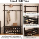 Coat Rack with Shoe Storage, Wooden Hall Tree with Bench, 11 Hooks and 2-Tier Storage Shelves, 3-in-1, Entryway Bench with Coat Rack (39.3"-Black) by CozyNest Decor
