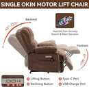 Large Power Lift Recliner Chair with Massage and Heat for Elderly, Ergonomic Backrest, Infinite Adjust, 2 Side Pockets,USB and Type-C Ports, Chenille Brown by CozyNest Decor