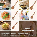 Wooden Spoons for Cooking - 5-Piece Wooden Kitchen Utensil Set made of Natural Solid Wood Material - Includes Salad Spoons, Spaghetti Spoon, Salad Fork, Flat Spatula,Slotted Spatula(A05) by CozyNest Decor