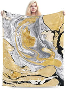 HGOD DESIGNS Gold Golden and Silver Marble Ink Abstract Painting Flannel Fleece Bed Blanket Throw Blanket Lightweight Cozy Plush Blanket for Bedroom Living Rooms Sofa Couch 50"x60" by CozyNest Decor