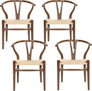 Wishbone Chair Natural Solid Wood Dining Chair/Hans Vegner Y Chair Rattan and Wood Accent Armrest Chairs Set of 4 (Ash Wood - Walnut) by CozyNest Decor