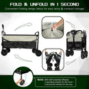 Large Collapsible Wagon Foldable for Grocery, Beach, Park, Yard, 34 x 18 Inch Inner Storage. Folding Utility Shopping Cart on Wheels. Heavy Duty, Durable w/Cupholders (Black-Gray) by GreenHaven Gardens