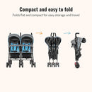 Dream On Me Volgo Twin Umbrella Stroller in Blue, Lightweight Double Stroller for Infant & Toddler, Compact Easy Fold, Large Storage Basket, Large and Adjustable Canopy by TinyTreasures Baby Boutique