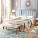 24KF Steel Gray Velvet Tufted King Upholstered Headboard, Modern Vertical Channel Design California King Headboard with Stepped Silhouette Top Edge, Steel Gray by CozyNest Decor