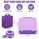 Bento Lunch Box for Kids with 8oz Soup Thermo&Lunch Bag, Leak-Proof Lunch Food Containers with 4 Compartment, Hot Food Insulated Food Jar for Kids School (Purple) by TinyTreasures Baby Boutique