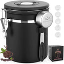 Coffee canister for ground coffee with Scoop Date Tracker One Way Co2 Valve 304 Stainless Steel Kitchen Food Airtight storage container for Coffee Beans,Grounds,Tea,Sugar (Black, 16oz) by CozyNest Decor