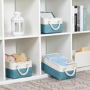 Bidtakay Small Storage Baskets for Shelves 3 Pack Fabric Storage Bins for Organizing Linen Collapsible Organizer for Closet-White&Teal by TinyTreasures Baby Boutique