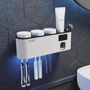 Toothbrush Cleaning Holder, Self Adhesive Toothbrush Holder with 3 Cups, Automatic Toothpaste Squeezer Dispenser Bathroom Accessories Set (White) by CozyNest Decor