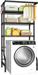 Ulif U11 Over Washer and Dryer Shelves, 3 Tiers Laundry Room Storage and Organizer Standing Shelf, Metal Freestanding Clothes Drying Rack, 33.9" W x 19.7" D x 77.6" H, Black by CozyNest Decor