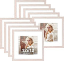 Vittanly 12x12 Picture Frames Set of 9, Shatter Resistant Plexiglass, Display 8x8 Pictures with Mat or 12x12 without Mat, Photo Frames for Wall Mount, Engineered Wood, Rustic Pink by CozyNest Decor