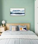 Indigo Framed Canvas Wall Art Misty Mountain Wall Pictures Foggy Lake Boat Canvas Painting Prints Forest Birds Canvas Wall Decor for Living Room Bedroom Decorations Framed 20" x 40" Natural by CozyNest Decor