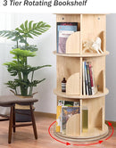 Rotating Bookshelf, 360 Display 3 Tier Floor Standing Bookcase Storage Rack for Kids&Adult, Wood Narrow Book Shelf Organizer for Bedroom, Living Room, Study Room by TinyTreasures Baby Boutique