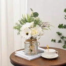 Artificial White Flowers with Vase, Fake Flowers Arrangement for Home Decor, Faux Flowers for Farmhouse Coffee Table Decor, House Kitchen Centerpiece Table Decorations by GreenHaven Gardens