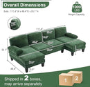 Karl home U-Shape Sectional Sofa Couch 111" Modern 4-Seat Sofa with Chaises Chenille Fabric Upholstered Covertible Couch with Wood Grain Legs for Living Room, Reception Room, Apartment, Green by CozyNest Decor