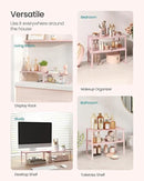 SONGMICS Cabinet Organizer Shelf, Set of 2 Kitchen Counter Shelves, Kitchen Storage, Spice Rack, Stackable, Expandable, Metal and Engineered Wood, Jelly Pink UKCS025S01 by CozyNest Decor