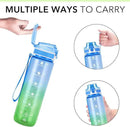 32oz Motivational Water Bottles with Time Marker & Fruit Strainer, Transparent Gradient Color Water Bottle with Times to Drink, Leakproof & BPA Free, Reusable Bottle with Strap (No Straw)