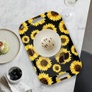 Serving Trays with Handles, 14.5 x 9.8 inch Rectangular Plastic Tray for Restaurant, Kitchen, Sunflower Black Background by CozyNest Decor