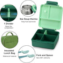 Bento Lunch Box for Kids with 8oz Soup Thermo&Lunch Bag, Leak-Proof Lunch Food Containers with 4 Compartment, Hot Food Insulated Food Jar for Kids School (Green) by TinyTreasures Baby Boutique