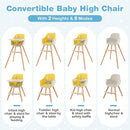 HONEY JOY High Chair, 3-in-1 Eat & Grow Wooden Highchair/Booster Seat/Toddler Chair with Removable Tray, 5-Point Harness, PU Cushion and Footrest for Baby, High Chair for Babies and Toddlers Yellow by TinyTreasures Baby Boutique