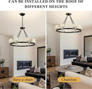 Black Wagon Wheel Chandelier, 8-Light Farmhouse Crystal Chandeleirs with Adjustable Height,Ceiling Hanging Light Fixture Pendant Lights for Living Room,Bedroom,Kitchen Island,Dining Room,Bedroom by CozyNest Decor