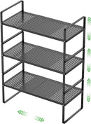 Expandable Cabinet Storage Shelf Stackable Organizer Rack for Kitchen Bathroom Pantry Spice Cupboard Coffee Countertop Home Office Desk Heavy Duty Nonslip Black Large 3 Packs by CozyNest Decor