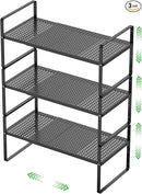 Expandable Cabinet Storage Shelf Stackable Organizer Rack for Kitchen Bathroom Pantry Spice Cupboard Coffee Countertop Home Office Desk Heavy Duty Nonslip Black Small 3 Packs by CozyNest Decor