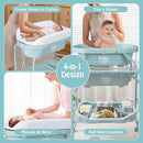 BABY JOY Baby Bathtub with Changing Table, Foldable Infant Diaper Changing Station with Storage Tray, Waterproof Pad, Portable Newborn Nursery Organizer Bath Stand with 4 Universal Wheels (Blue) by TinyTreasures Baby Boutique