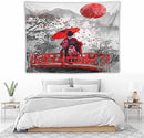 Japanese Red Geisha Tapestry Asian Cherry Blossom Red Sun Traditional Kimono Folk Tapestries Home Decor for Living Room Bedroom Apartment Farmhouse Dorm 80"x60" by CozyNest Decor