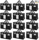 TAILI Extra Large Moving Bags, 12 Pack Black Heavy Duty Totes For Storage with Visible Window, Wrap Around Handles, Storage Bags for Space Saving, Alternative to Moving Boxes by TinyTreasures Baby Boutique