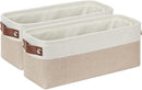 DULLEMELO 2-Pack Bathroom Baskets for Toilet, Small Storage Bins for Organizing Closets, Cabinets, Shelves, Canvas Fabric Storage Basket Bins With Leather Handles for Empty Gift Basket (White&Khaki) by TinyTreasures Baby Boutique
