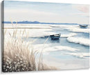amatop Coastal Wall Art - Nautical Ocean Canvas Print with Light Blue & White Seascape, Boat, Reeds - Beach Picture for Modern Farmhouse, Lake House, Bedroom, Bathroom, Beach-Themed Artwork，16x12 by CozyNest Decor