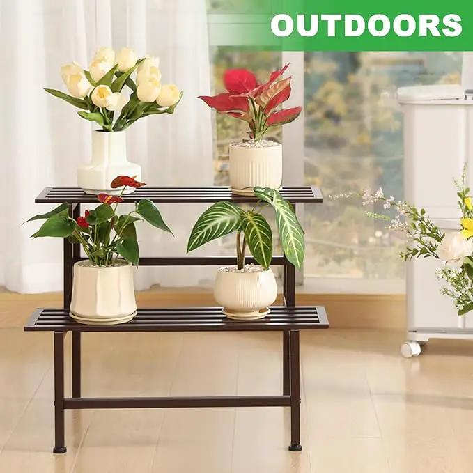Metal Plant Stand Outdoor Plant Shelf Indoor,2 Tier Heavy Duty Ladder Plant Stands for Multiple Plants,26" L x 20.25" H x 17.75" W,Coffee, photo 5 of 6