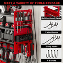 12 Cordless Drill Holder Large Power Tool Organizer Wall Mount with Side Pegboard & Screwdriver Holder, 4-Tier Heavy Duty Metal Tool Storage Rack with 4-Outlet Power Strip by GreenHaven Gardens