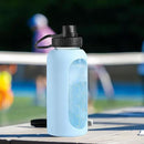 32 oz Glass Water Bottle with Straw and Handle, Sports Motivational Water Flask with Silicone Sleeve, Large Leakproof Water Flask Cup with Time Marker for Travel, Gym, Purple by CozyNest Decor