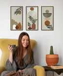 Putuo Decor Boho Wall Art Set of 3, Abstract Geometric Wooden Wall Decor, Mid-Century Modern Aesthetic Artwork with Arch, Vase & Botanical Design for Living Room, Bedroom, Office, 16.5 x 8.6 Inch by CozyNest Decor