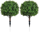 Artificial Olive Leaf Boxwood Topiary Ball Trees, Set of 2 UV Resistant 16in Outdoor Plants – Artificial Bonsai, Miniature Trees, Garden, Curb Appeal by GreenHaven Gardens