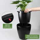 Dexceder 13x12 Self Watering Planter with Wheels Indoor Outdoor, Inner Pot Design, Thickened Large Floor Standing Flower Plant Pot with Water Level Indicator (Black Matte) by GreenHaven Gardens