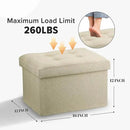 LINMAGCO Ottoman Storage Ottoman with Storage Small Foot Rest Stool Under Desk Stool Short Folding Footrest Linen Cloth Beigh 16X12X12IN by CozyNest Decor