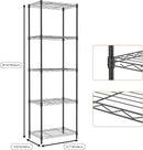 5 Tiers Shelf Metal Storage Shelves Wire Rack Closet Organizers with Wheel for Garage Kitchen Bathroom Laundry Black 11.8" D x 17.7" W x 55" H by CozyNest Decor