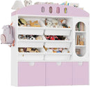 FOTOSOK Toy Organizers and Storage with Door, Playroom Organization, Bookshelf and Bookcase with 3 Drawers and 6 Mobile Bins, Toy Storage Organizer for Living Room by CozyNest Decor
